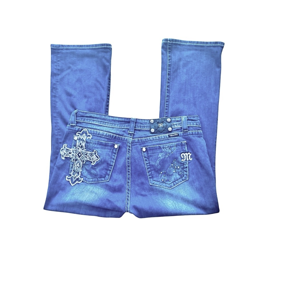 Miss Me Blue Boot Cut Jeans with Embellished Pockets